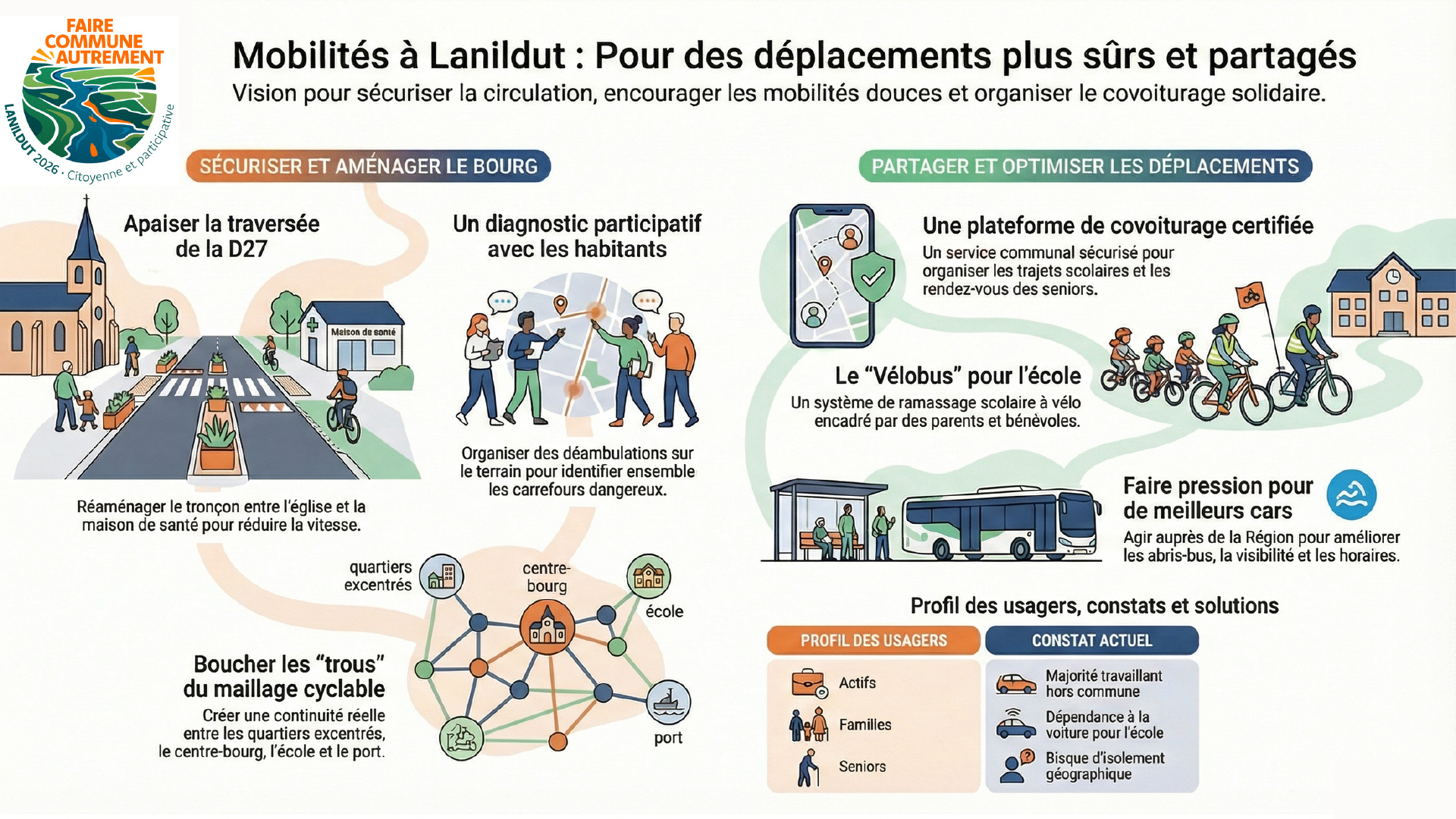 Infographie : mobilités à Lanildut ; pour des déplacements plus sûrs et partagés